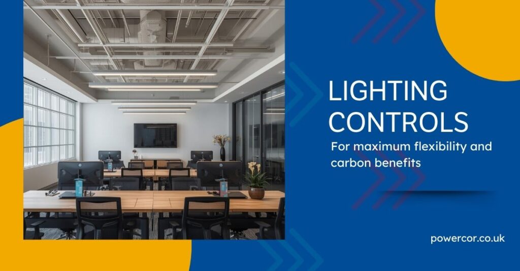 Modern office interior image in a blog post image entitled 'Lighting Controls'
