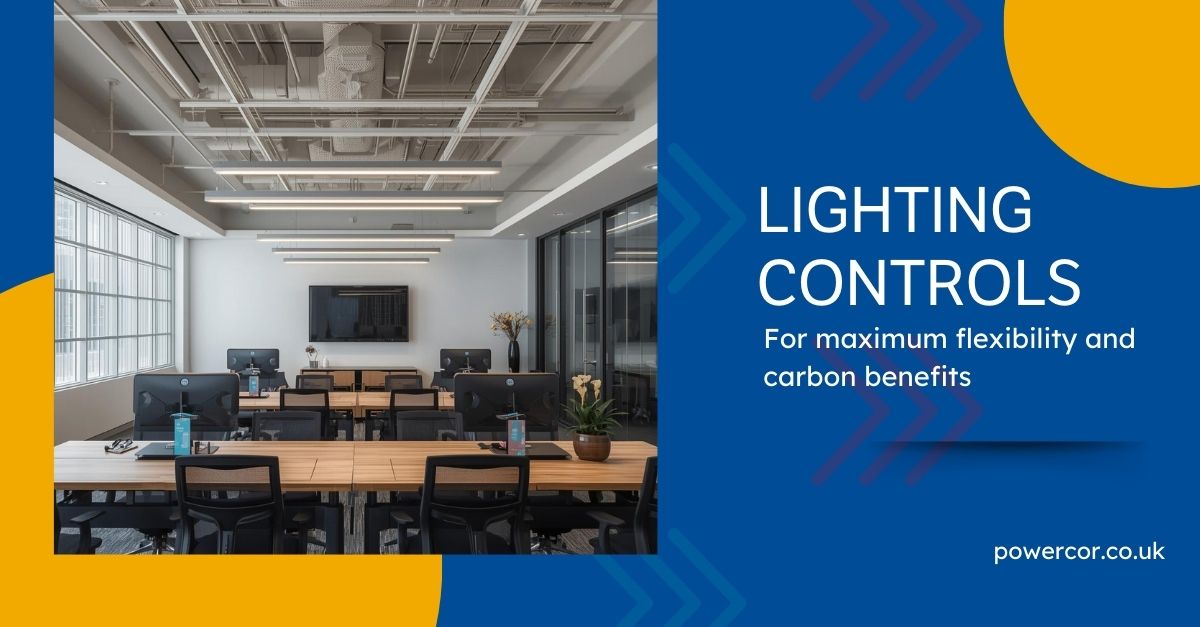 Modern office interior image in a blog post image entitled 'Lighting Controls'